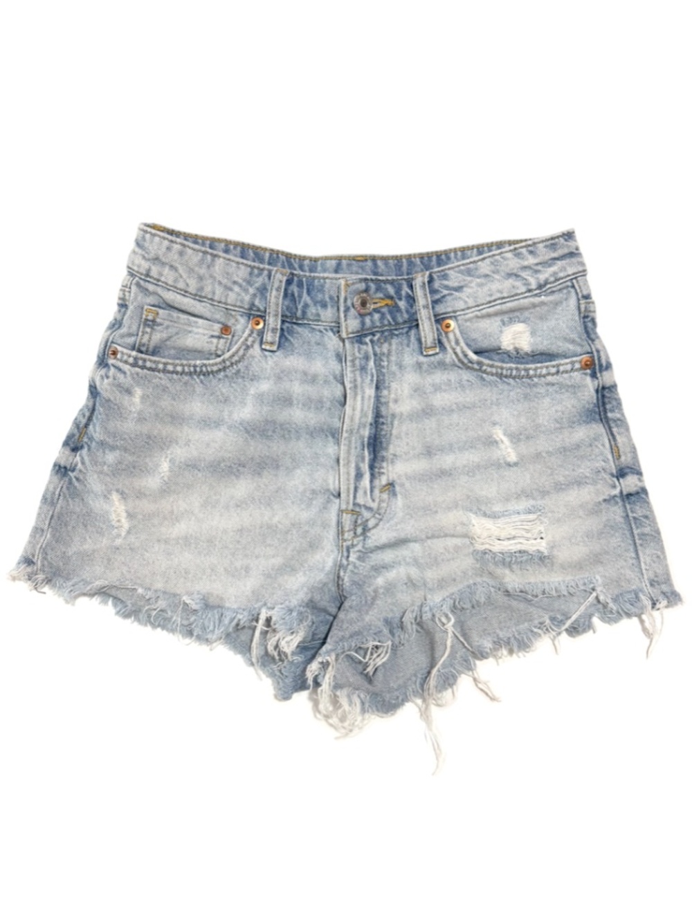 H&M &Denim Light Wash High Waist Distressed Button Fly Denim Cutoffs Size 4